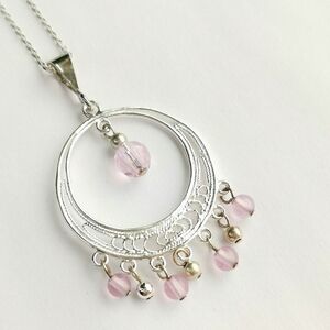 Boho Sterling silver Pink crystal  pendant necklace 🆕